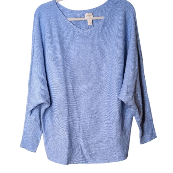 Chico's Sweaters - Chico's Blue Dolman Sleeve Knit Top Boatneck Batwing Lightweight ribbed 4/US 20